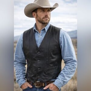 WB Place & Co Black Leather Biker Vest Men's Large Vintage Size 42 Made In USA